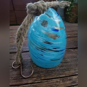 Artisan Blue Glass Wind Chime Bell with Rope Hanger